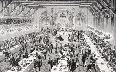 Grand Ceremonial Banquet at the French Court in the 14th Century, from a 19th Century Engraving in 